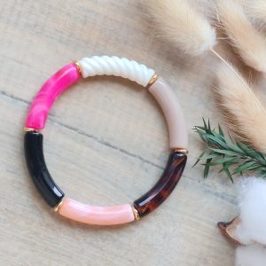 Bracelet jonc en perles tubes incurvés fines