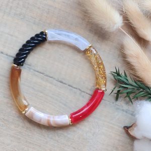 Bracelet jonc en perles tubes incurvés fines