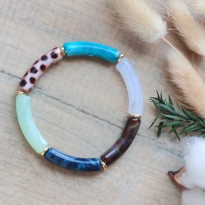 Bracelet jonc en perles tubes incurvés fines