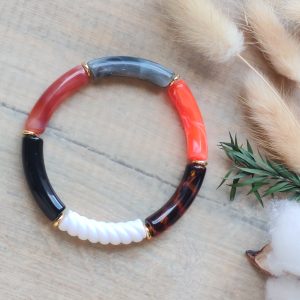 Bracelet jonc en perles tubes incurvés fines