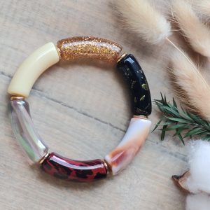 Bracelet jonc en perles tubes incurvés larges
