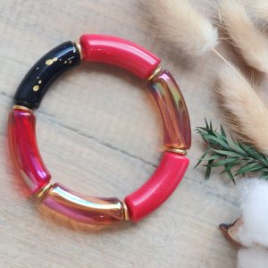 Bracelet jonc en perles tubes incurvés larges