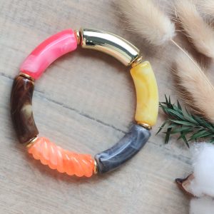 Bracelet jonc en perles tubes incurvés larges