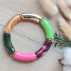 Bracelet jonc en perles tubes incurvés larges