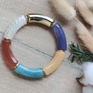Bracelet jonc en perles tubes incurvés larges