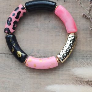 Bracelet jonc en perles tubes incurvés larges