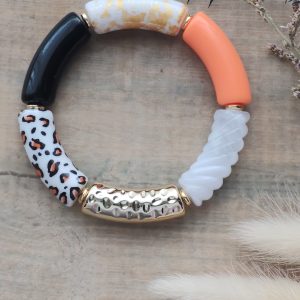 Bracelet jonc en perles tubes incurvés larges