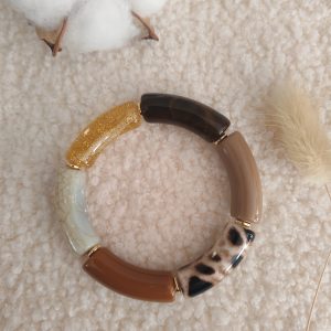 Bracelet jonc en perles tubes incurvés larges