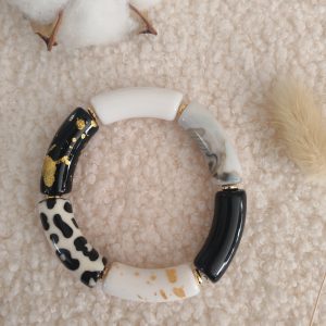 Bracelet jonc en perles tubes incurvés larges