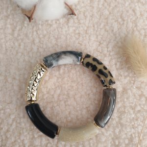 Bracelet jonc en perles tubes incurvés larges
