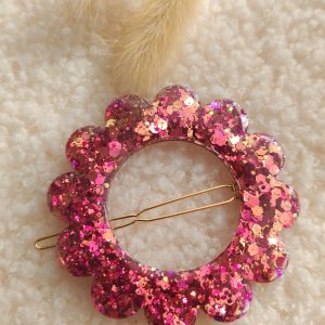 Barrette ronde fleur résine